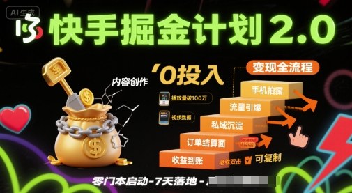 快手掘金计划2.0，快手电商变现全流程，简单可复制，0投入|HOOK协议网