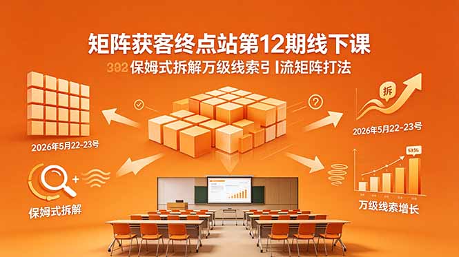 矩阵获客终点站第12期线下课 2026年5月22-23号 保姆式拆解万级线索引流矩阵打法|一人科技公司导航