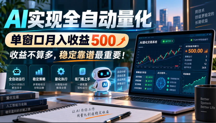 AI实现全自动量化，单窗口月入收益500，收益不算多，稳定靠谱最重要！【揭秘】|一人科技OPC聚合软件