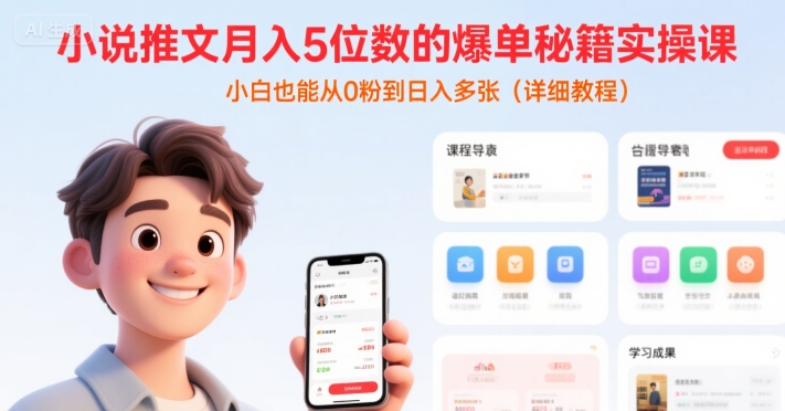 小说推文月入5位数的爆单秘籍实操课，，小白也能从0粉到日入多张(详细教程)|HOOK协议网
