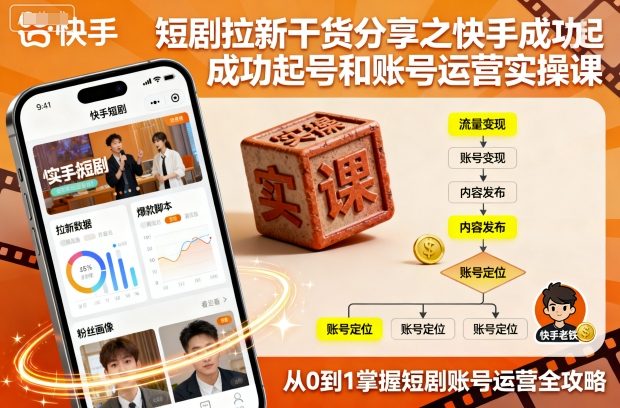 短剧拉新干货分享之快手成功起号和账号运营实操课|HOOK协议网