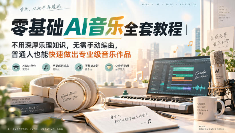 零基础AI音乐全套教程｜不用深厚乐理知识，无需手动编曲，普通人也能快速做出专业级音乐作品|一人科技OPC聚合软件