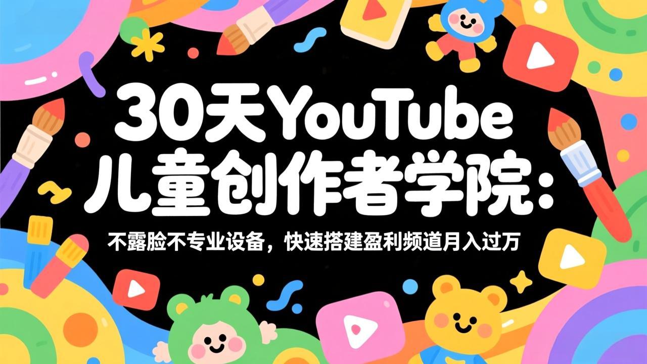 30天YouTube儿童创作者学院：不露脸不专业设备，快速搭建盈利频道月入过万|协议软件打粉软件