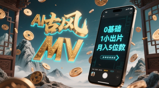 AI一键生成古风音乐MV，0剪辑基础1小时出片，多种变现渠道，一部手机月入5位数|HOOK协议网