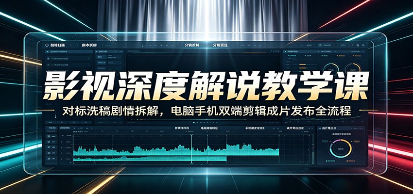 影视深度解说教学课：对标洗稿剧情拆解，电脑手机双端剪辑成片发布全流程|一人科技OPC聚合软件