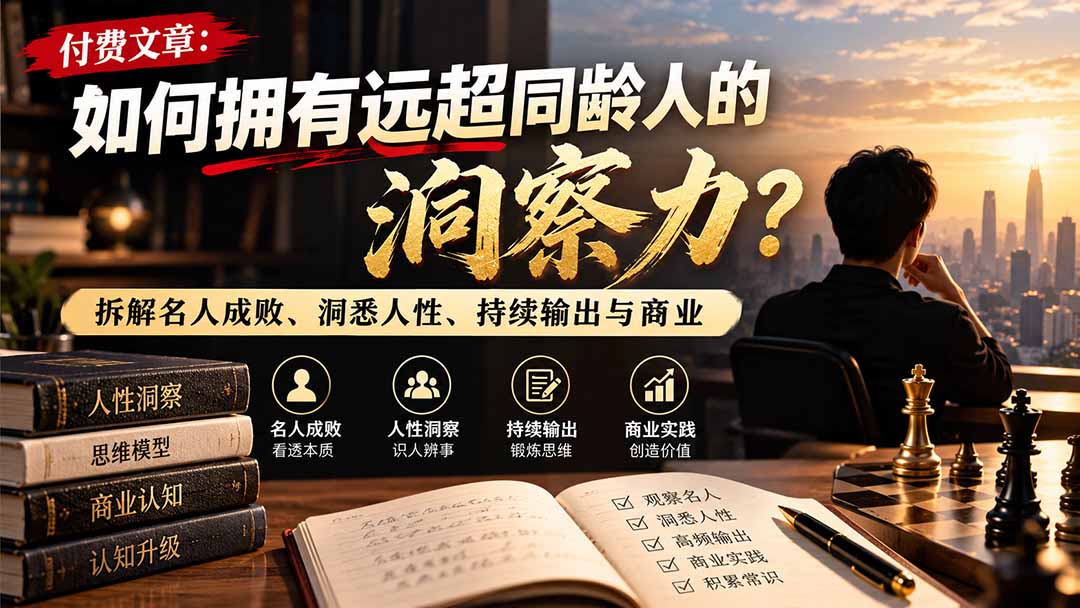 付费文章：如何拥有远超同龄人的洞察力？拆解名人成败、洞悉人性、持续输出与商业实践|一人科技OPC聚合软件