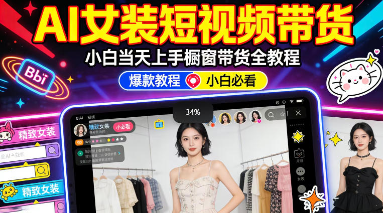 AI女装短视频橱窗带货：小白零门槛当天上手，高佣金爆款轻松賺！|协议软件打粉软件