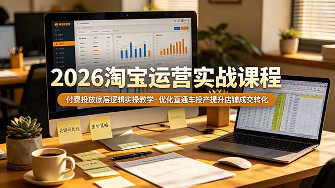 2026 淘宝运营实战课程，付费投放底层逻辑实操教学，优化直通车投产提升店铺成交转化|一人科技公司导航