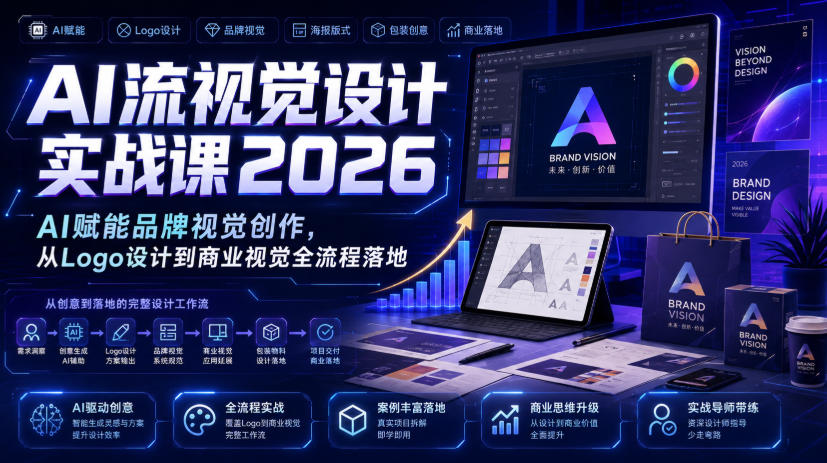 AI流视觉设计实战课2026：AI赋能品牌视觉创作，从Logo设计到商业视觉全流程落地|一人科技OPC聚合软件