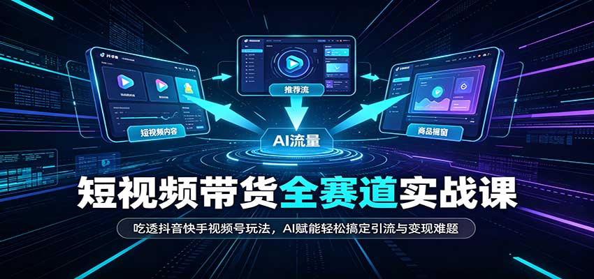 短视频带货全赛道：吃透抖音快手视频号玩法，AI赋能轻松搞定引流与变现难题|一人科技OPC聚合软件