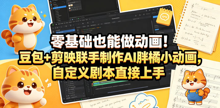 零基础也能做动画！豆包+剪映联手制作AI胖橘小动画，自定义剧本直接上手|一人科技公司导航