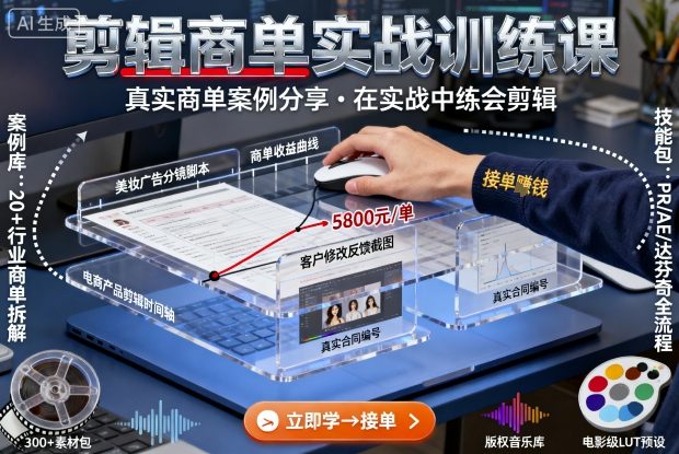 剪辑商单实战训练课，真实商单案例分享，在实战中练会剪辑|HOOK协议网