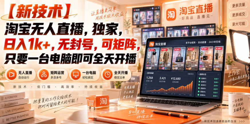 【独家新技术】淘宝无人直播，日入1k+，无封号，可矩阵，只要一台电脑即可全天开播【揭秘】|一人科技OPC聚合软件