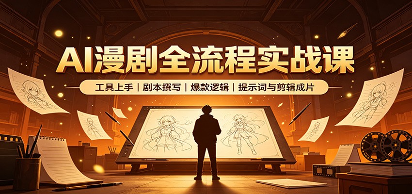 AI漫剧全流程实战课：工具上手、剧本撰写、爆款逻辑、提示词与剪辑成片|一人科技OPC聚合软件