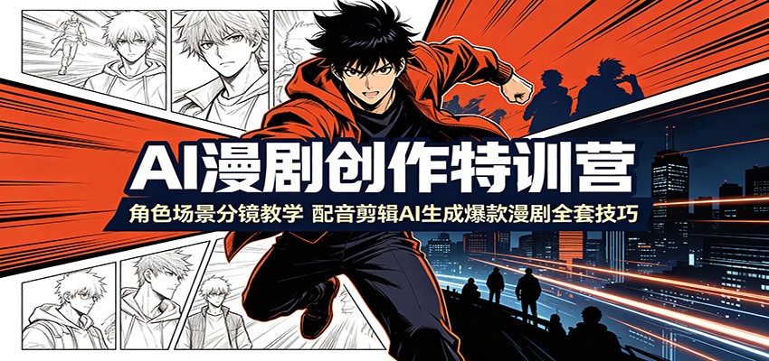 AI漫剧创作特训营：角色场景分镜教学，配音剪辑AI生成爆款漫剧全套技巧|一人科技OPC聚合软件