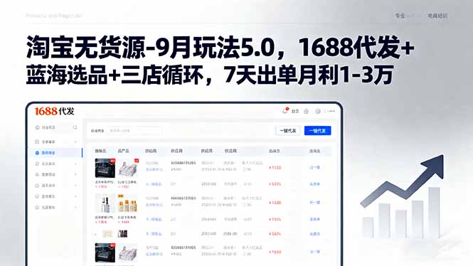 淘宝无货源-9月玩法5.0，1688代发+蓝海选品+三店循环，7天出单月利1-3万|HOOK协议网