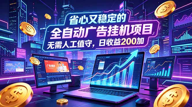全自动广告挂机项目，全程无需人工值守。稳定创收每日收益200+|一人科技公司导航