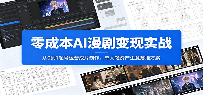 零成本AI漫剧变现实战：从0到1起号运营成片制作，单人轻资产生意落地方案|一人科技公司导航