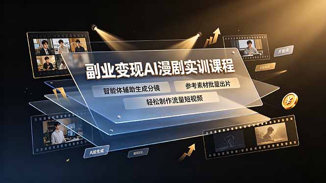 副业变现AI漫剧实训课程，智能体辅助生成分镜，参考素材批量出片，轻松制作流量短视频|一人科技OPC聚合软件