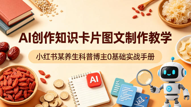 AI创作知识卡片图文制作教学，小红书某养生科普博主0基础实战手册|协议软件打粉软件
