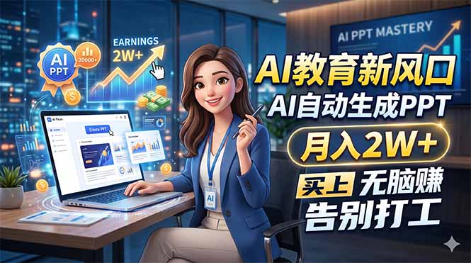 AI教育新风口，AI自动生成PPT，月入2W+，无脑赚，告别打工|一人科技公司导航