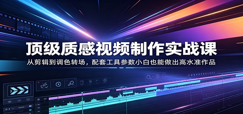 顶级质感视频制作实战课：从剪辑到调色转场，配套工具参数小白也能做出高水准作品|协议软件打粉软件