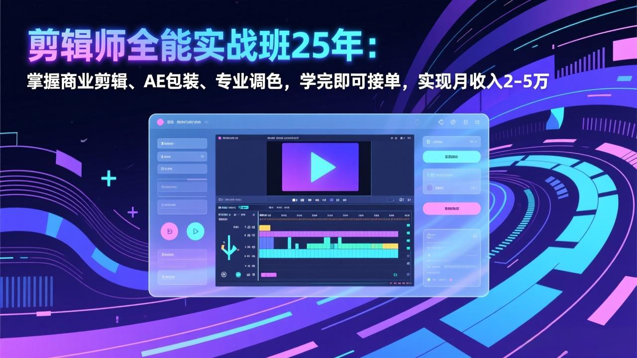 剪辑师全能实战班25年：掌握商业剪辑、AE包装、专业调色，学完即可接单，实现月收入2-5万|协议软件打粉软件