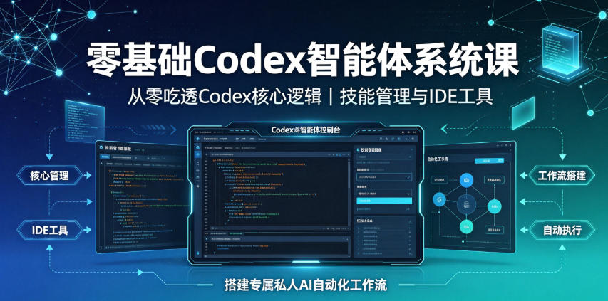 零基础Codex智能体系统课｜从零吃透Codex核心逻辑、技能管理与IDE工具，搭建专属私人AI自动化工作流|一人科技OPC聚合软件