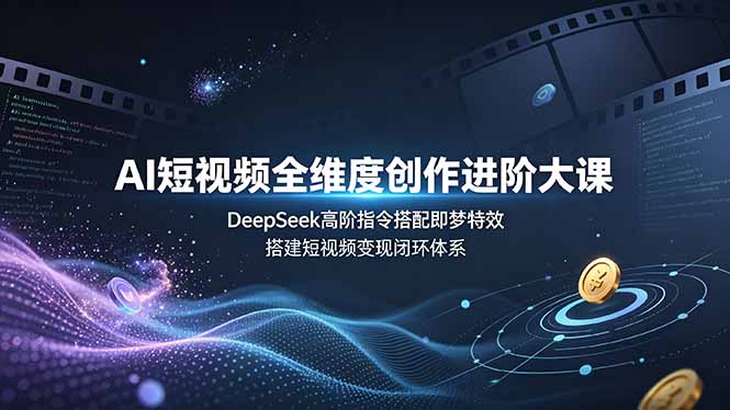 AI短视频全维度创作进阶大课，DeepSeek高阶指令搭配即梦特效，搭建短视频变现闭环体系|一人科技OPC聚合软件
