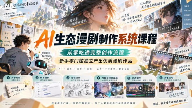 AI生态漫剧制作系统课程，从零吃透完整创作流程，新手零门槛独立产出优质漫剧作品|一人科技OPC聚合软件