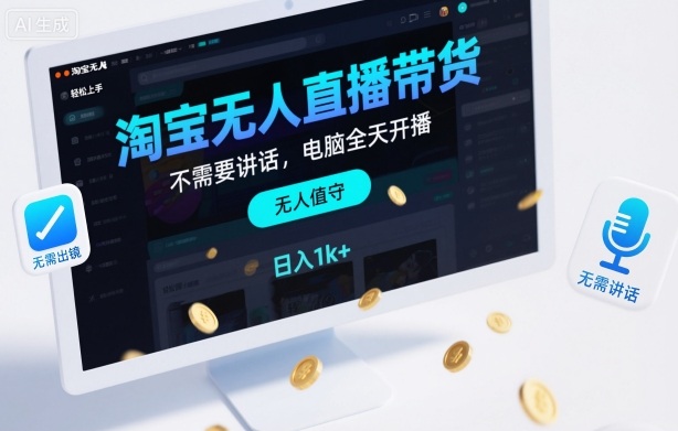 淘宝无人直播带货，不需要出镜，不需要讲话，电脑全天开播，轻松上手，日入1k+【揭秘】|HOOK协议网