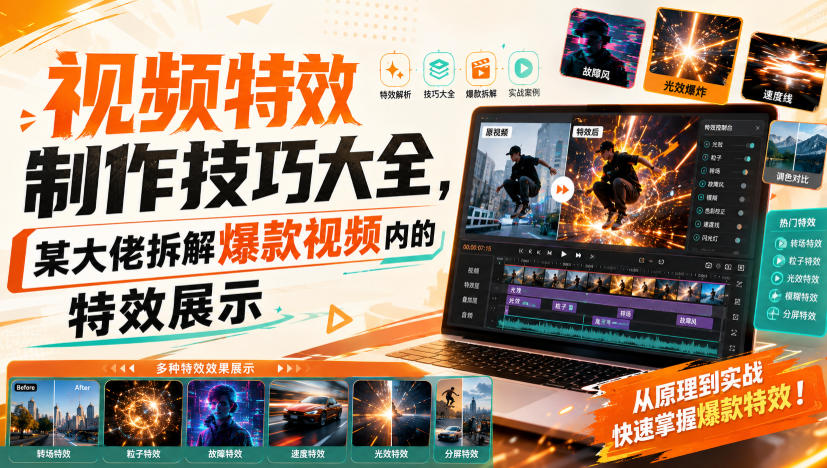 视频特效制作技巧大全，某大佬拆解爆款视频内的特效展示|一人科技OPC聚合软件