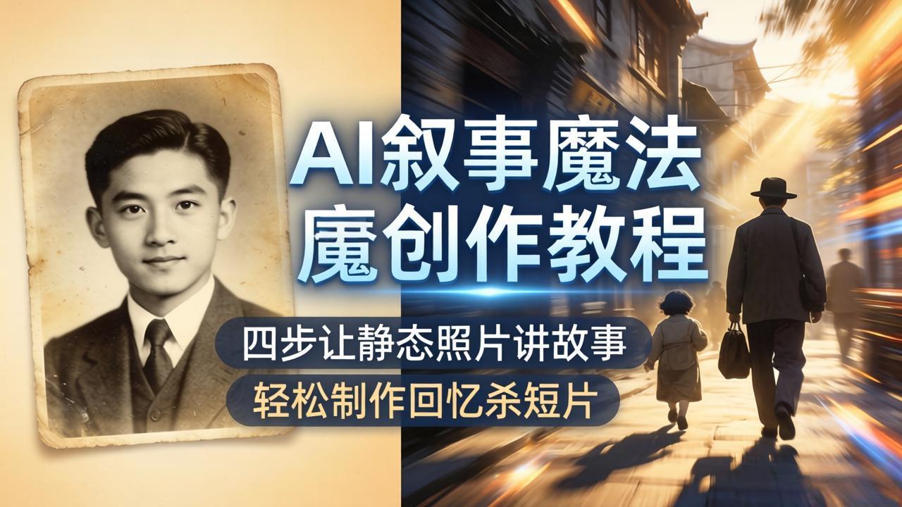 AI叙事魔法创作教程，四步让静态照片讲故事，老照片修复加动态特效，轻松制作回忆杀短片|协议软件打粉软件