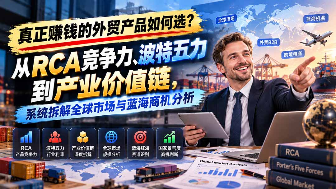真正赚钱的外贸B2B产品如何选？从RCA竞争力、波特五力到产业价值链，系统拆解全球市场与蓝海商机分析|一人科技OPC聚合软件