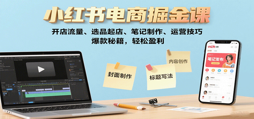 小红书电商掘金课：开店流量、选品起店、笔记制作、运营技巧，爆款秘籍，轻松盈利|HOOK协议网