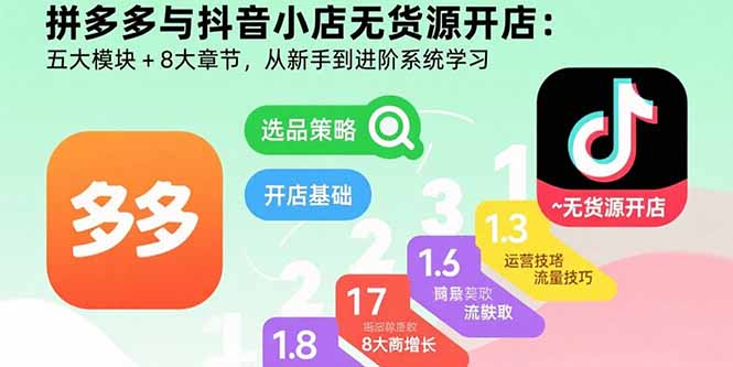拼多多与抖音小店无货源开店：五大模块+8大章节，从新手到进阶系统学习|HOOK协议网