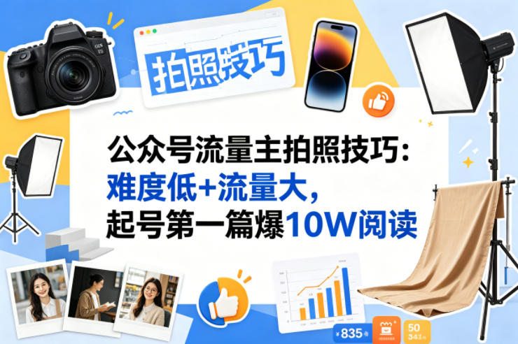 公众号流量主之拍照技巧赛道，难度低+流量大，起号第一篇就爆了10w阅读|协议软件打粉软件