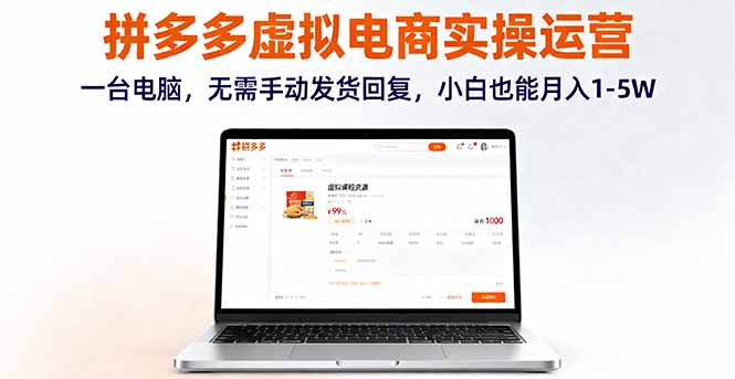 拼多多虚拟电商实操运营，一台电脑，无需手动发货回复，小白也能月入1-5W|HOOK协议网