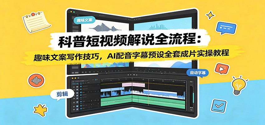 科普短视频解说全流程：趣味文案写作技巧，AI配音字幕预设全套成片实操教程|一人科技OPC聚合软件