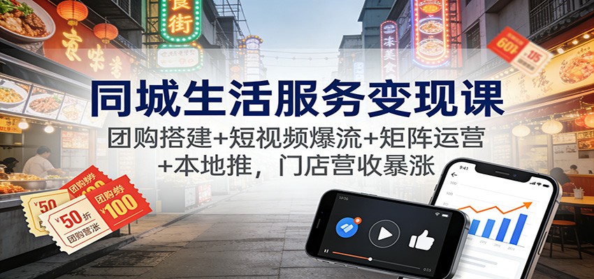 同城生活服务变现课：团购搭建+短视频爆流+矩阵运营+本地推，门店营收暴涨|HOOK协议网