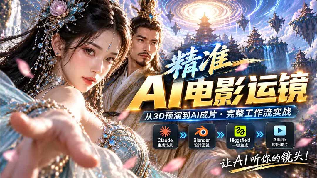 AI视频终于能精准运镜了！Claude + Blender + Higgsfield 免费插件实测|一人科技OPC聚合软件