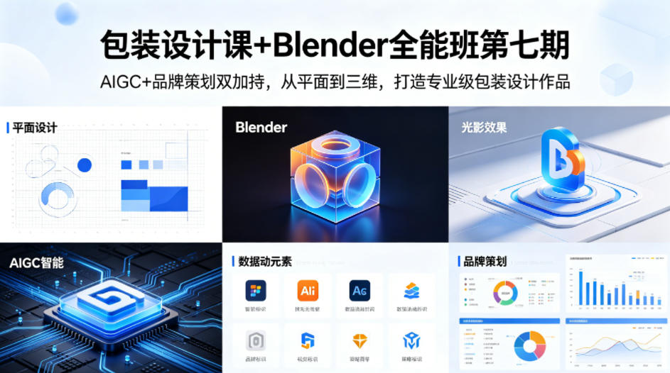包装设计课+Blender全能班第七期，AIGC+品牌策划双加持，从平面到三维，打造专业级包装设计作品|协议软件打粉软件