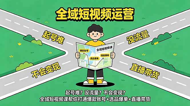 起号难？没流量？不会变现？全域短视频课帮你打通爆款账号+选品爆单+直播带货|一人科技公司导航