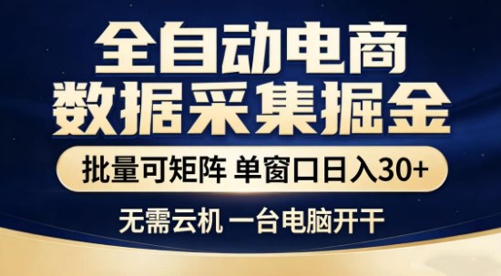 独家电商数据全自动采集项目，批量可矩阵，单窗口轻松日入3张+【揭秘】|协议软件打粉软件