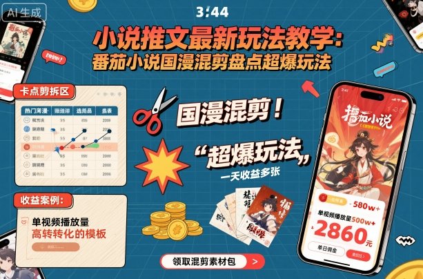 小说推文最新玩法教学，番茄小说国漫混剪盘点超爆玩法，全程干货，一天收益多张|HOOK协议网