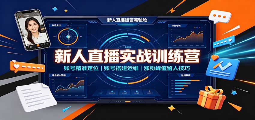 新人直播实战训练营：账号精准定位，账号搭建运维，涨粉峰值留人技巧|一人科技OPC聚合软件