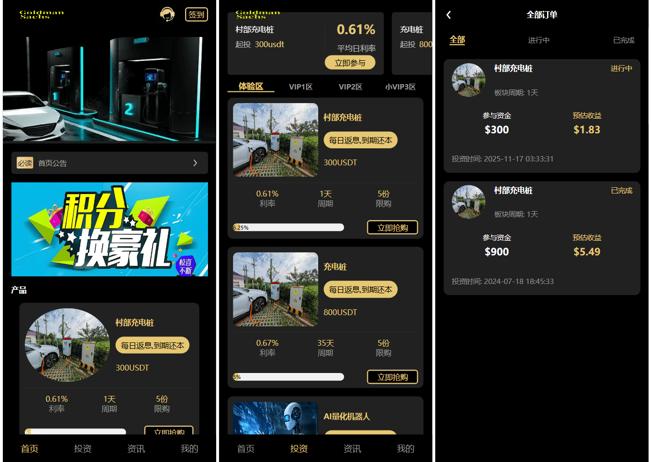 Fidelity充电桩投资理财系统源码-前端uniapp纯源码+后端PHP|HOOK协议网