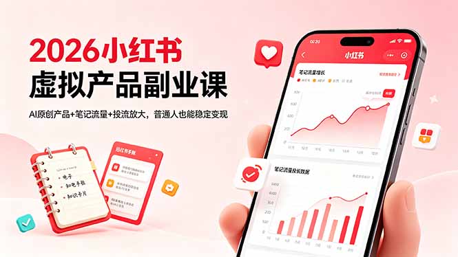 2026小红书虚拟产品副业课，AI原创产品+笔记流量+投流放大，普通人也能稳定变现|一人科技公司导航