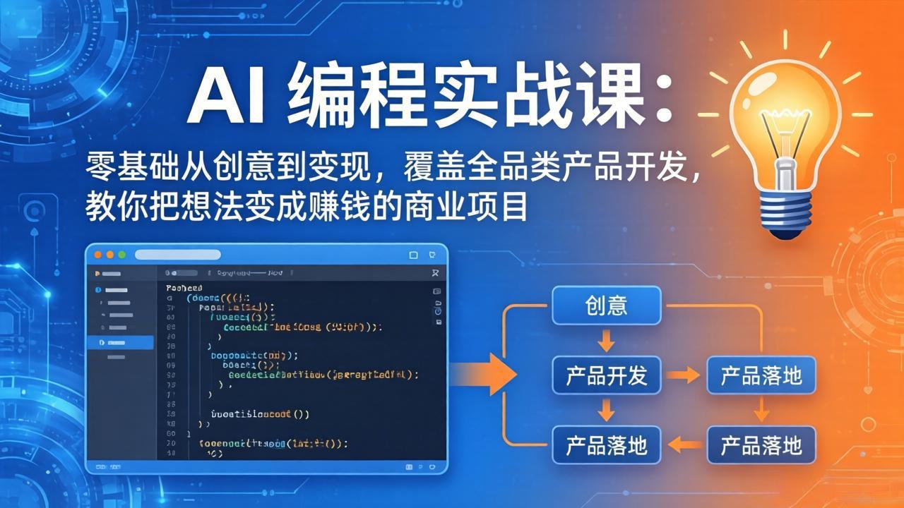 AI编程实战课-第三期-5月9更新：零基础从创意到变现，覆盖全品类产品开发，把想法变成赚钱项目|一人科技公司导航