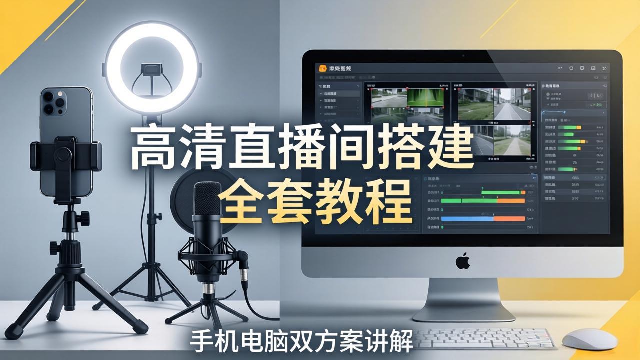 高清直播间搭建全套教程，手机电脑双方案讲解，设备选型调试多机位实操教学|协议软件打粉软件